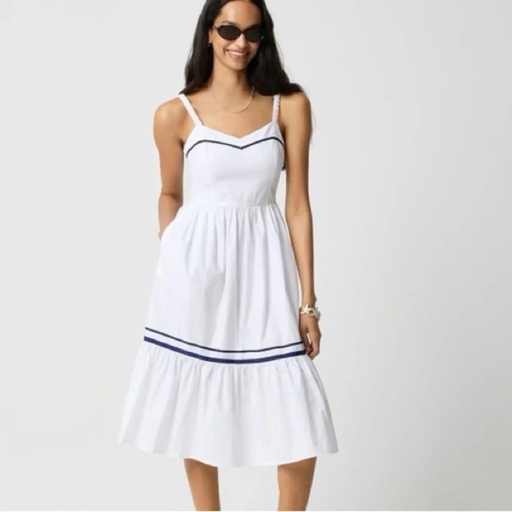J.CREW White Blue Corset midi dress with contrast trim Size 0